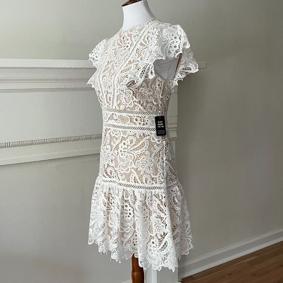 Cocktail Dress Small White Semi Formal Mini Party Classic Boho Lace Bridal - Picture 12 of 16